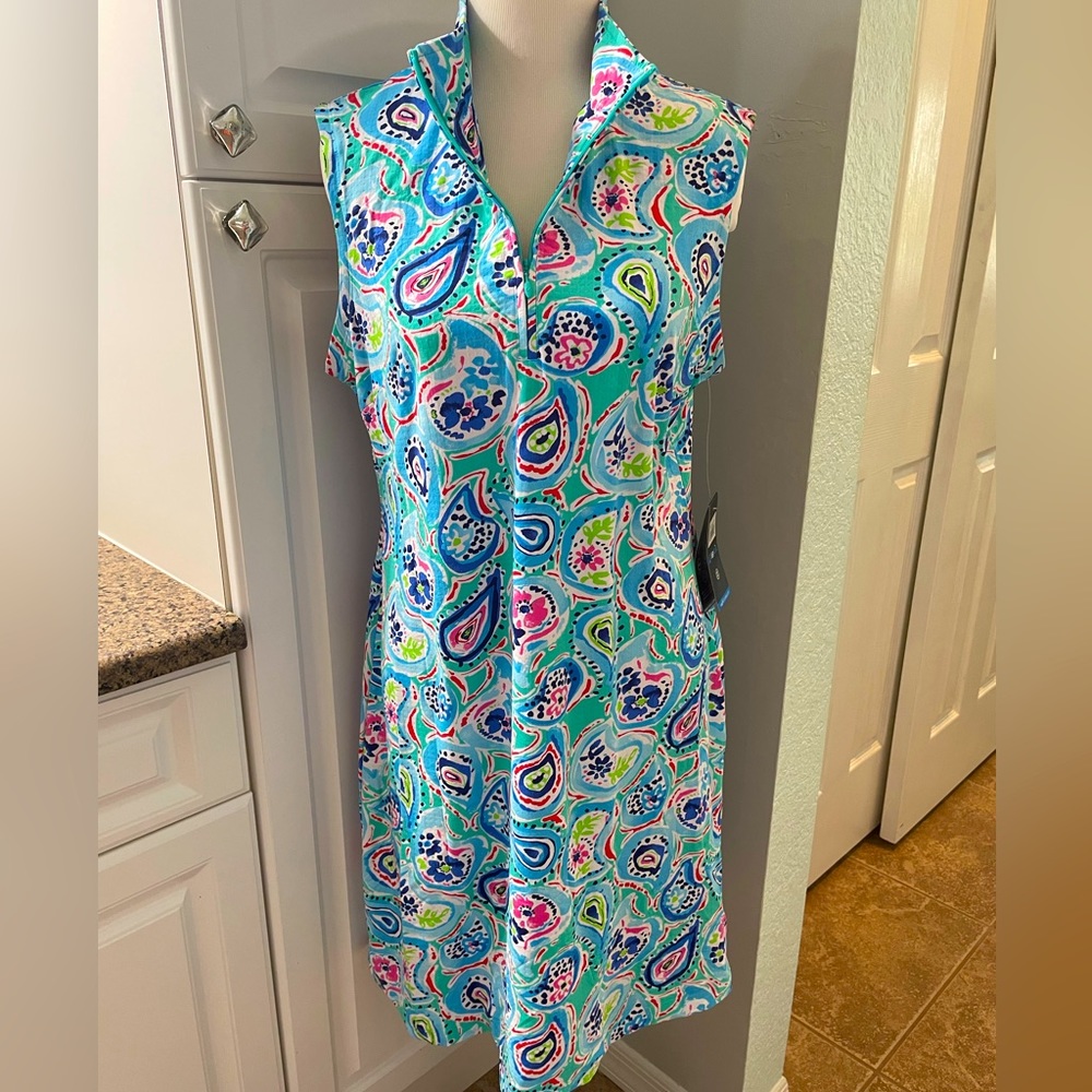 NWT IBKUL Blue & Multi-color Golf Dress